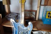 Vintage Blue Neon Light Clock Guitar
