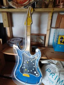 Vintage Blue Neon Light Clock Guitar