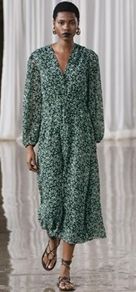 Zara Printed Long Sleeve Midi Dress