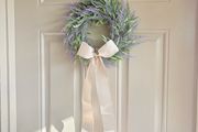 New mini 30cm faux wild lavender wreath with exaggerated linen and polka dot bow