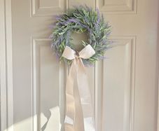 New mini 30cm faux wild lavender wreath with exaggerated linen and polka dot bow