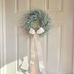 New mini 30cm faux wild lavender wreath with exaggerated linen and polka dot bow