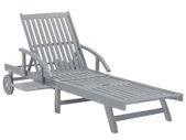Garden Sun Lounger Grey Solid Acacia Wood