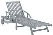 Garden Sun Lounger Grey Solid Acacia Wood