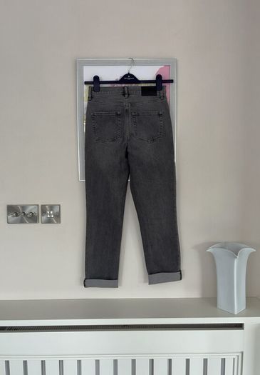 Ladies Grey Black High Rise Slim Straight Jeans