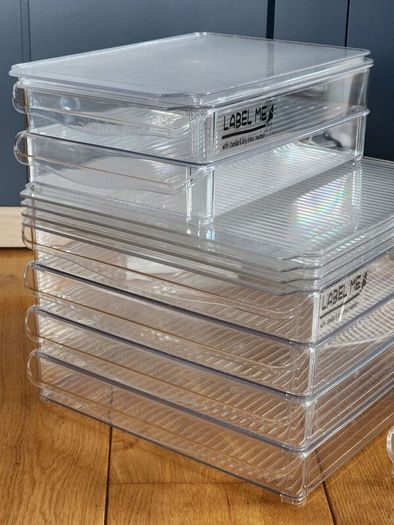 MAKE OFFER - 7 Clear Stackable Storage Bins with Lids - 2 Sizes