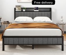 King Size Bed Frame with Storage and Headboard Shelf