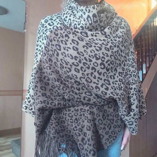 Leopard Print Poncho, ONE SIZE