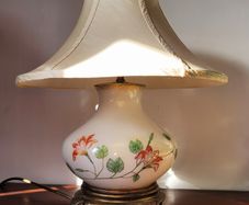 Vintage porcelain lamp with silk shade