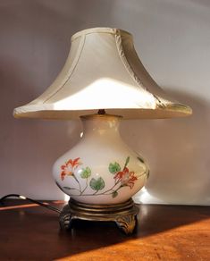 Vintage porcelain lamp with silk shade