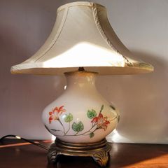 Vintage porcelain lamp with silk shade