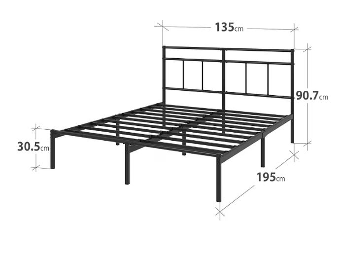 Double Bed Frame with Headboard 4ft6 135 x 190 cm 11.8 Height Metal Bed Base with Steel Slat Support - Storage Space Underneath Modern Design  Easy Assembly  Black