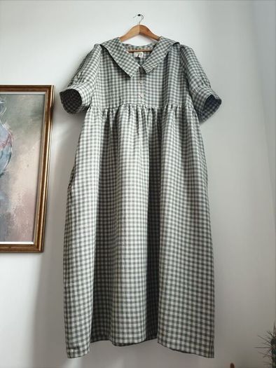 Pure Linen Gingham Dress Size Xl