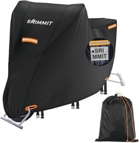 Motorcycle Cover Heavy Duty, 420D Universal Motorbike Covers, Sun,Waterproof Outdoor Protection,with License Plate Window, 4 Reflective Strips, Lock-Holes Storage Bag(L 86" x 37" x 43"