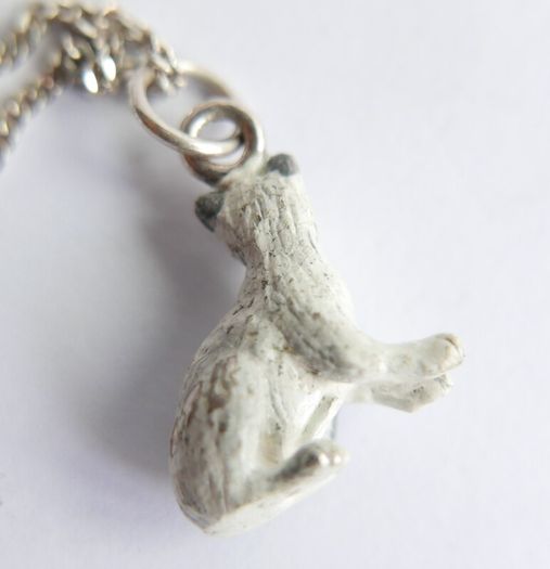 Vintage 925 Sterling Silver Cat Pendant Necklace - enamel detail