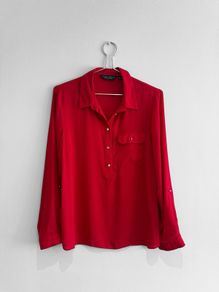Pre Owned Dorothy Perkins Red Roll-Sleeve Blouse