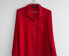 Pre Owned Dorothy Perkins Red Roll-Sleeve Blouse