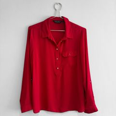 Pre Owned Dorothy Perkins Red Roll-Sleeve Blouse