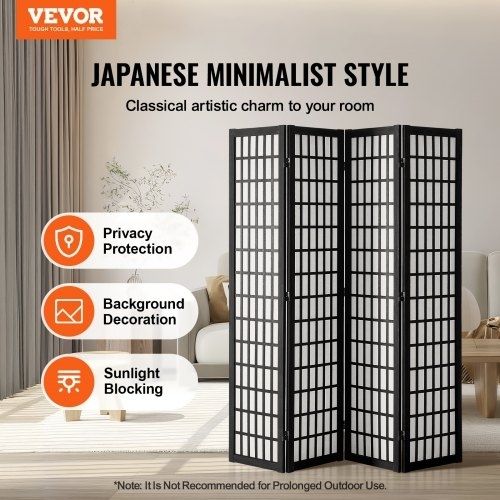 Room Divider, 4 Panel Japanese Room Divider, Wood Folding Privacy Screen Indoor, Japanese Partition Dividers Portable Decoration Screens, for Room Separation Home Office Restaurant & Bedroom