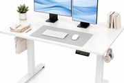 Electric Standing Desk 120 x 60cm, Height Adjustable Sit Stand Desk with 3 Memory Presets, Home Office Desk with Anti-Collision System, Quiet Motor, 2 Hooks, White