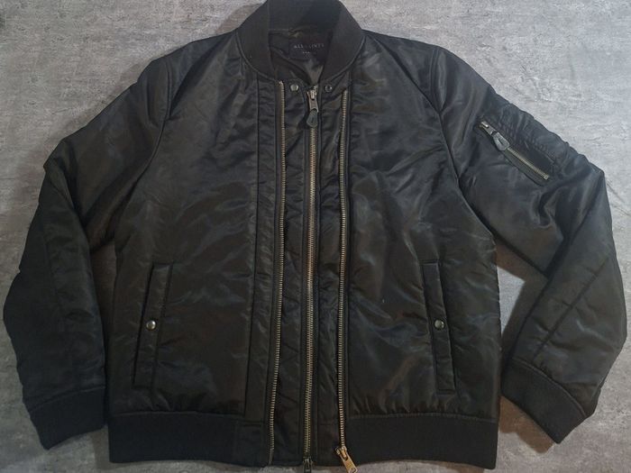 AllSaints Bellevue Bomber Jacket Mens Size XL Black Nylon Flight MA-1 Zip Jacket