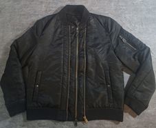 AllSaints Bellevue Bomber Jacket Mens Size XL Black Nylon Flight MA-1 Zip Jacket