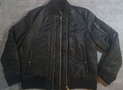 AllSaints Bellevue Bomber Jacket Mens Size XL Black Nylon Flight MA-1 Zip Jacket