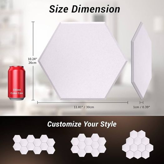 NEW SALE | 12 Pack Hexagon Acoustic Panels Self-adhesive, 30x26x0,9cm High Density Sound Proof Panels