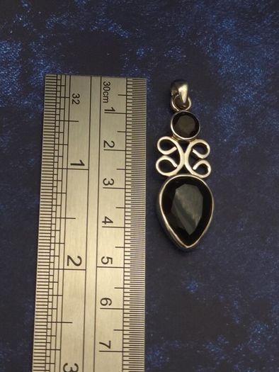 Vintage 925 Sterling Silver & Smoky Quartz Teardrop Scrollwork Pendant
