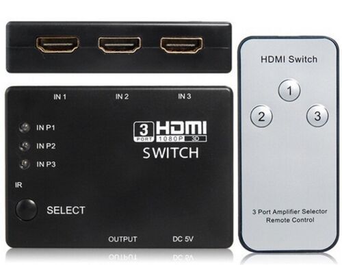 HDMI 3 Port Switcher Splitter Switch Hub with Remote