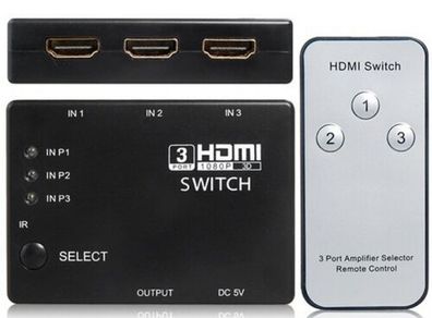 HDMI 3 Port Switcher Splitter Switch Hub with Remote