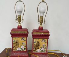Pair of Chinese Style Red Mosaic Table Lamps ,Rewired and Working