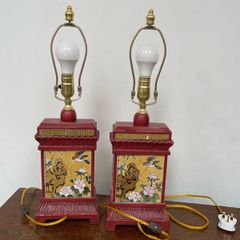 Pair of Chinese Style Red Mosaic Table Lamps ,Rewired and Working
