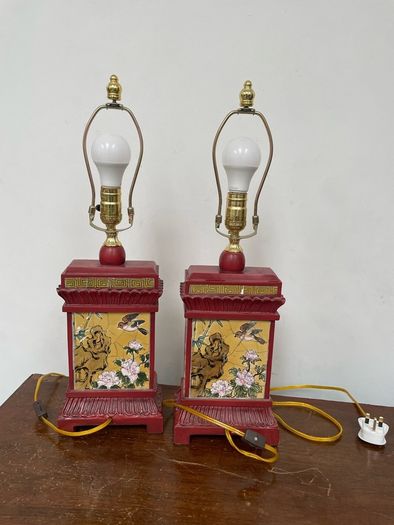 Pair of Chinese Style Red Mosaic Table Lamps ,Rewired and Working