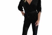 Surplice neck velvet jumpsuit