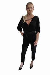 Surplice neck velvet jumpsuit