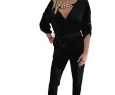 Surplice neck velvet jumpsuit