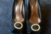 Navy Satin Peep-Toe Dress Shoes.