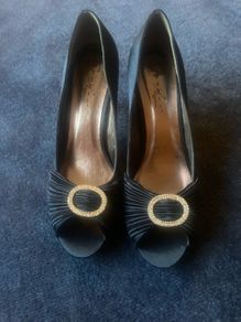 Navy Satin Peep-Toe Dress Shoes.