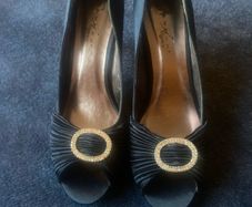 Navy Satin Peep-Toe Dress Shoes.