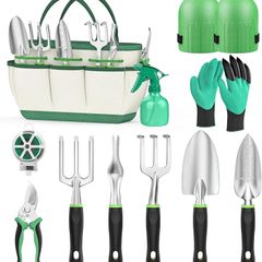 Garden Tools, 11 Pieces Gardening Tools, Aluminum Alloy Garden Tools Set Gift Kit with Heavy Duty Tool Bag, Gardening Gifts for Women & Men