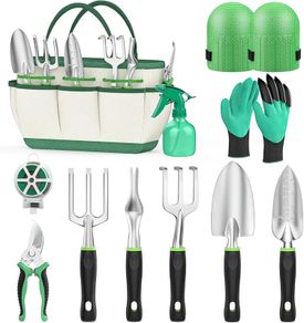 Garden Tools, 11 Pieces Gardening Tools, Aluminum Alloy Garden Tools Set Gift Kit with Heavy Duty Tool Bag, Gardening Gifts for Women & Men