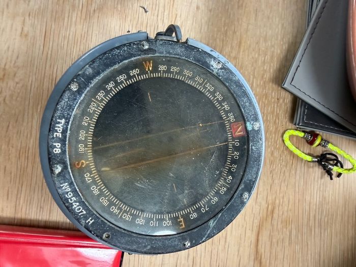 WWII RAF Type P8 aircraft compass, a type used in the Spitfire and other RAF aircraft