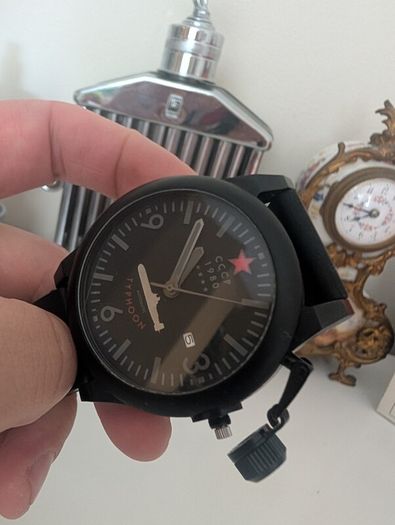 (USSR) Typhoon Automatic Men Watch with Black Dial and Black Rubber Strap