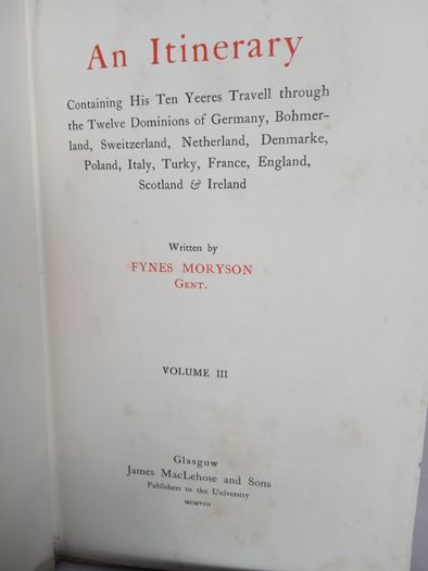 An Itinerary by Fynes Moryson Gent (4 Vol. Set) (PT226)