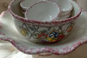 Vintage Italian fruit bowl set features hand painted fruit decorations