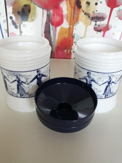 Dutch Opaque White Glass Jars x 2
