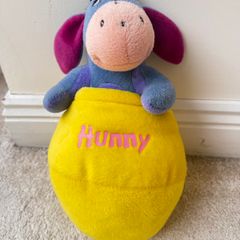 Disney Winnie the Pooh Eeyore Hunny Pot Plush Soft Toy approx. 32 cm. Used Please see photos