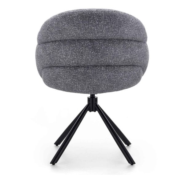 Lilia Grey Chenille Swivel Chair  Black Metal Base, Auto-Return