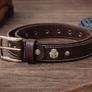 Unisex Brown Leather Stud Belt Vintage Studded Leather Belt with Silver Buckle for Men & Women Image 5